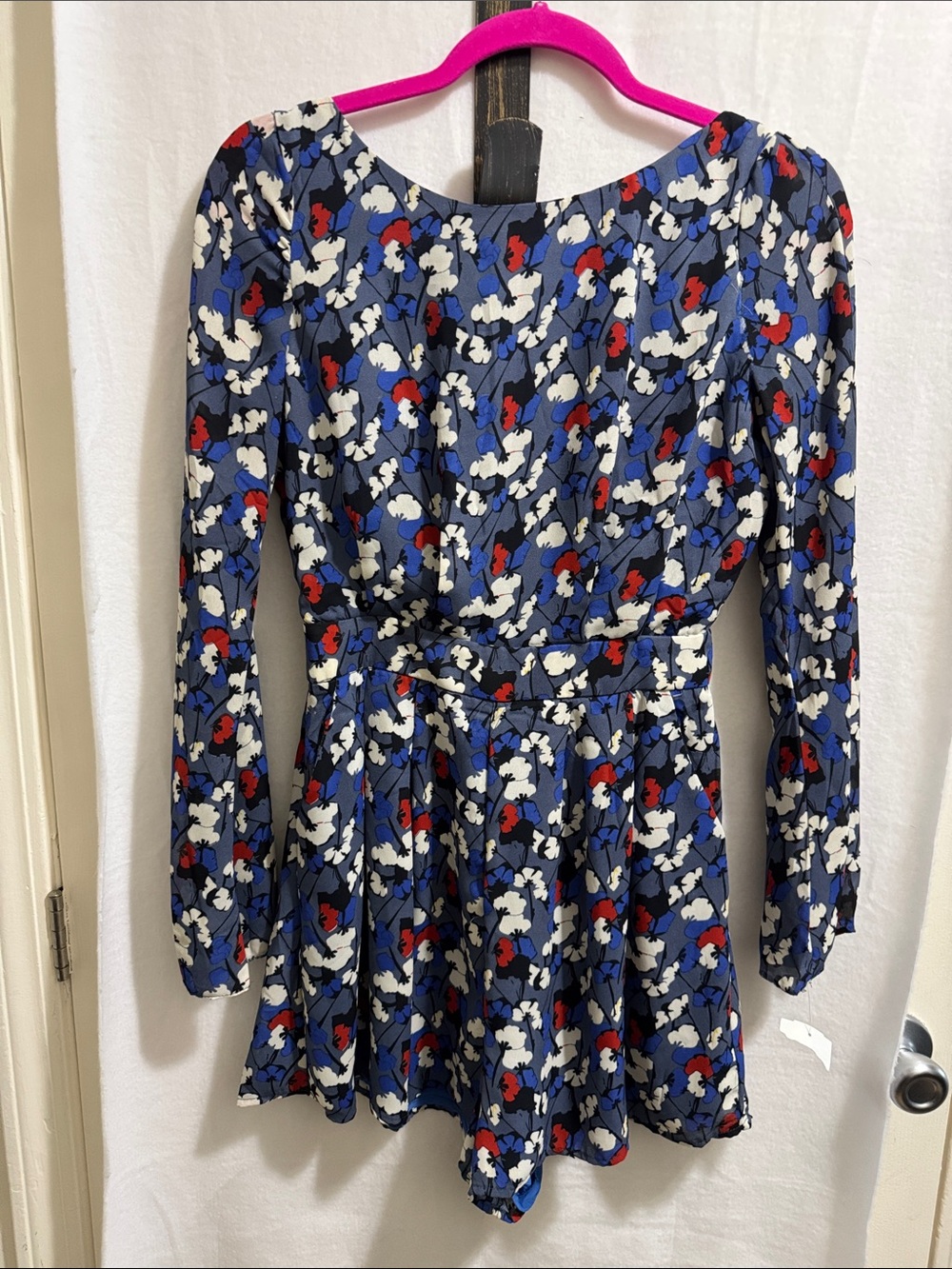Glamorous Woman's Navy Floral Long-Sleeve Skater skort Dress